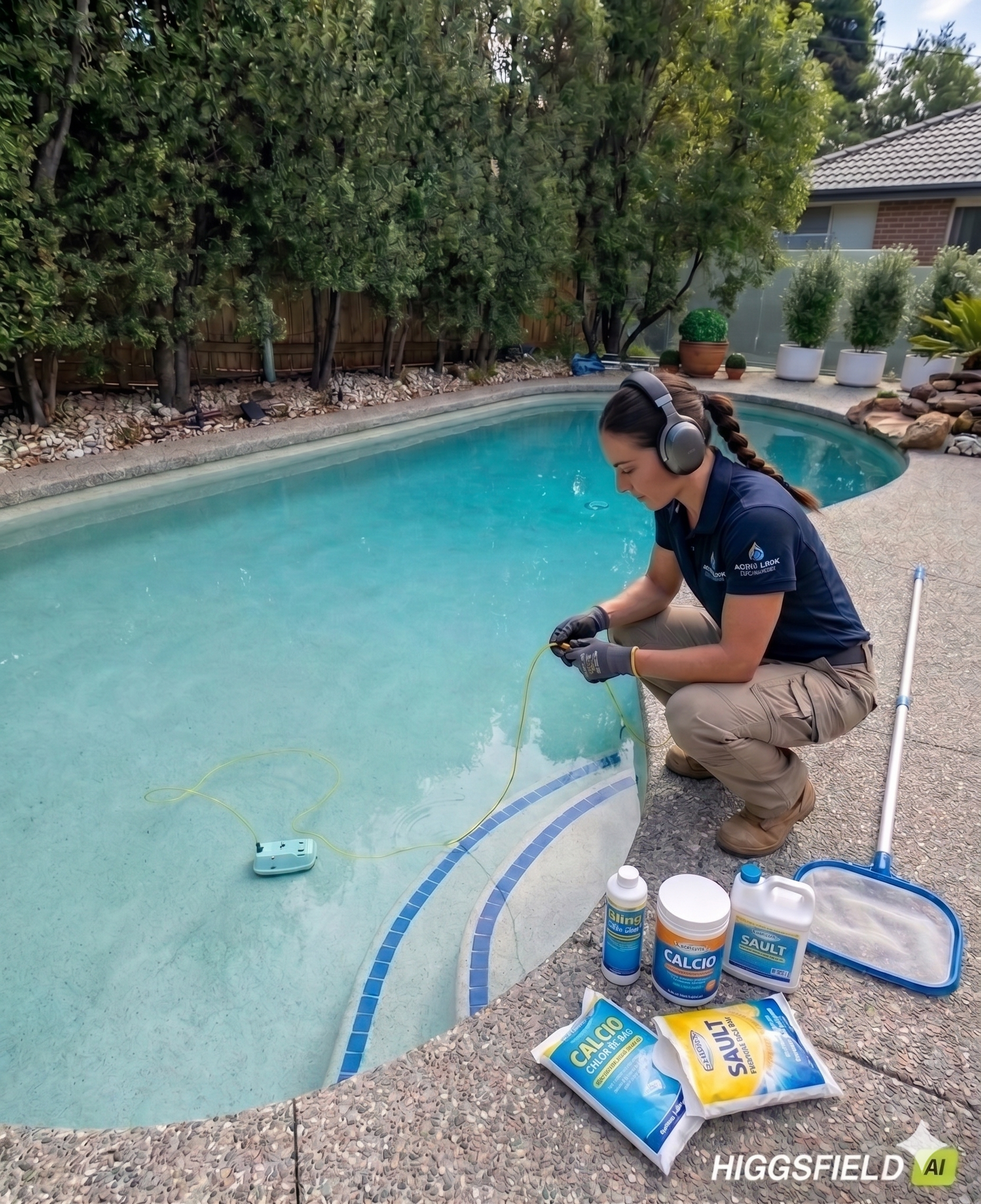 PoolieMate technician using hydro microphone for leak detection